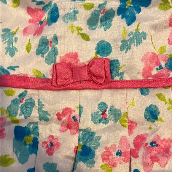 Spring Pink & Blue Pleated Tie Front Sundress with Flutter Sleeves and Bow - Picture 3 of 6